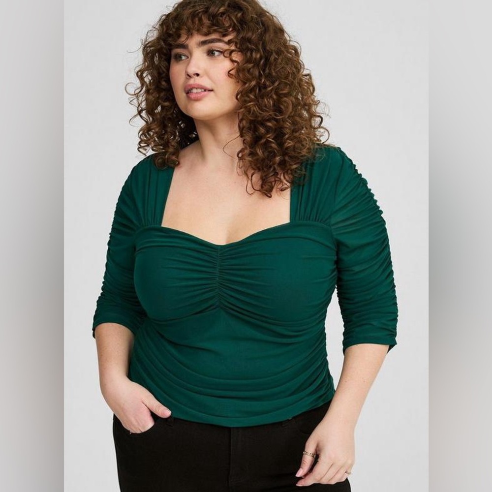 Mesh Sweetheart Shirred Top torrid 2x, Green botanical Garden blueish green EUC